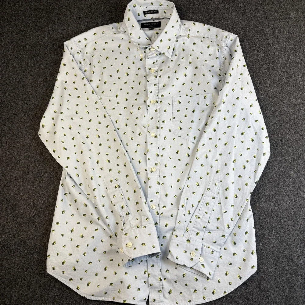 Banana‎ Republic Oxford Untucked Fit Men's L Blue Button Front Shirt Lemon Print